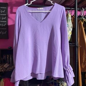 Lavender top with ruffle sleeves